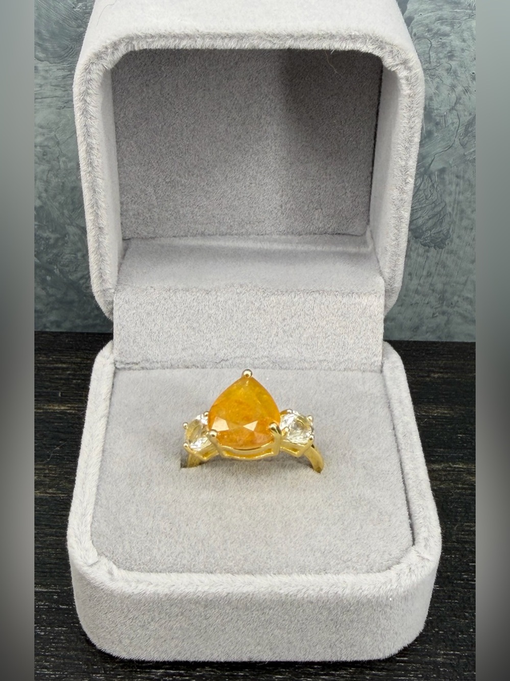 Stunning Natural Yellow Sapphire & Topaz accent Ring 18k Gold over 925 Silver- 6 - Picture 6 of 16